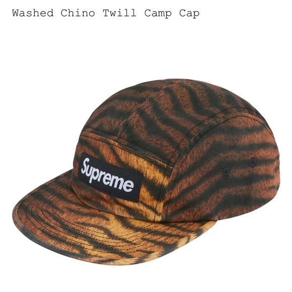 NEW Supreme Tiger Stripe Washed Chino Twill Camp Cap